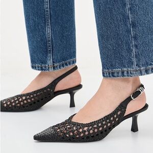 Stuart Weitzman leather Woven kitten heel Slingbacks like rag and bone Brynn